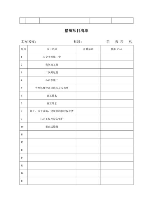 工程量清单表格示例