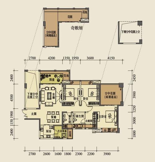 天府世家一期偶数层b3户型3室2厅2卫1厨 140.00㎡