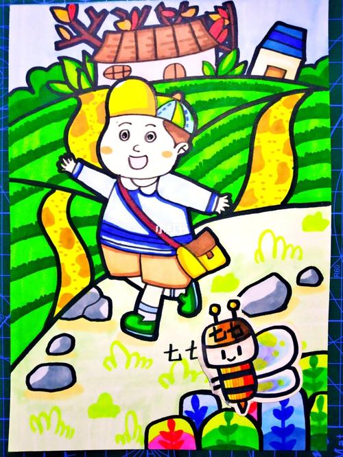 开学(上学,放学)主题儿童画_简笔画_高光_高光笔_马克