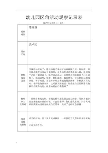 小班区角活动观察记录表