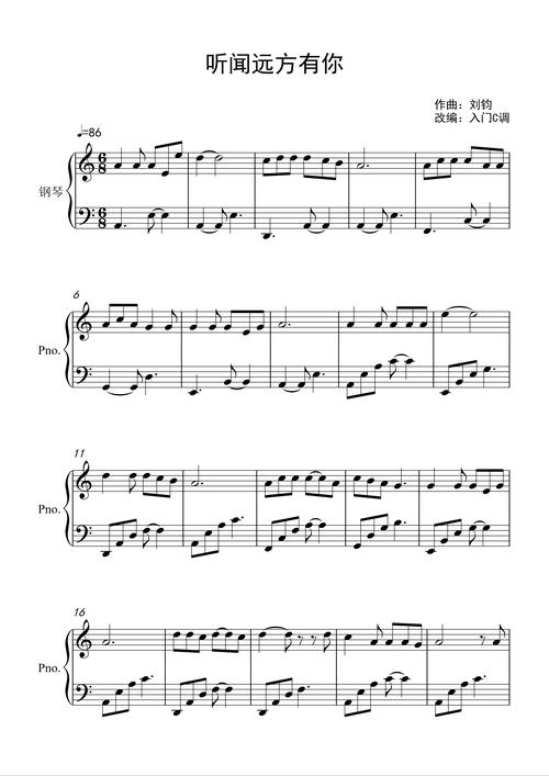 刘钧《听闻远方有你》入门c调简单版