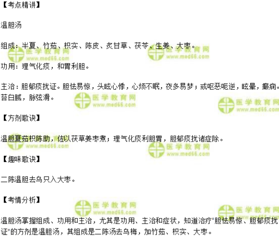 中医助理医师考试方剂歌诀高频考点温胆汤