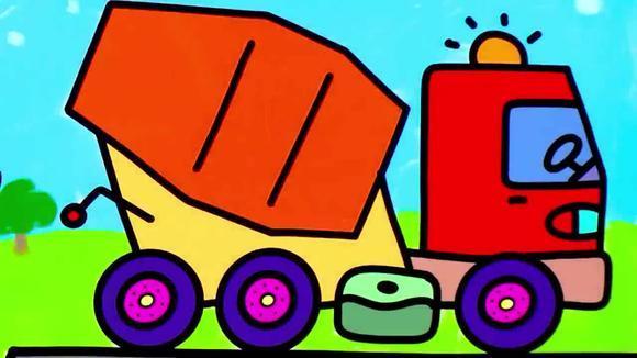 色彩绘画涂鸦早教学颜色,教小朋友学画画挖土机搅拌机在工作