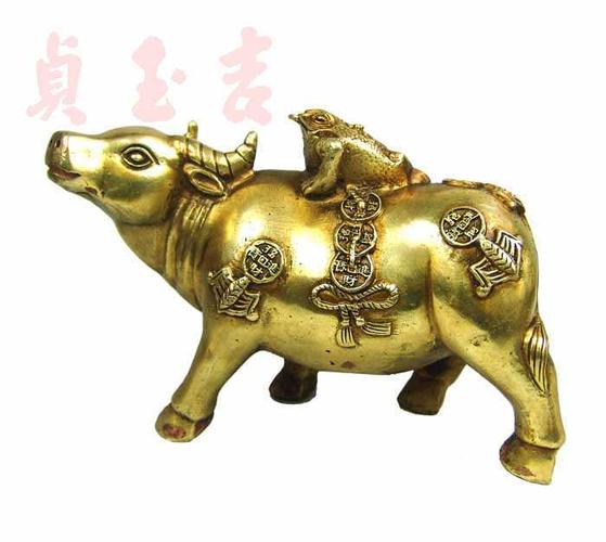 开光仿古纯铜天乙贵人生肖牛摆件开运吉牛护鼠家居牛背金蟾蜍摆设