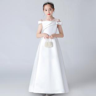 花童婚礼小女孩礼服钢琴演奏演出服女童主持人礼服儿童白色公主裙