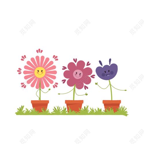 卡通花盆小花花花草草装饰背景素材