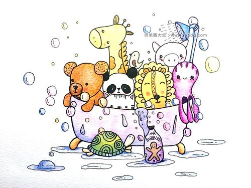 洗澡的小动物们