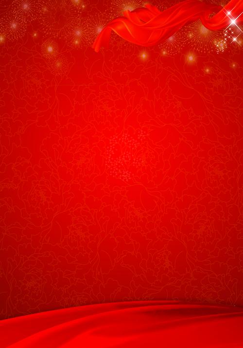 红色背景喜庆彩带平面广告