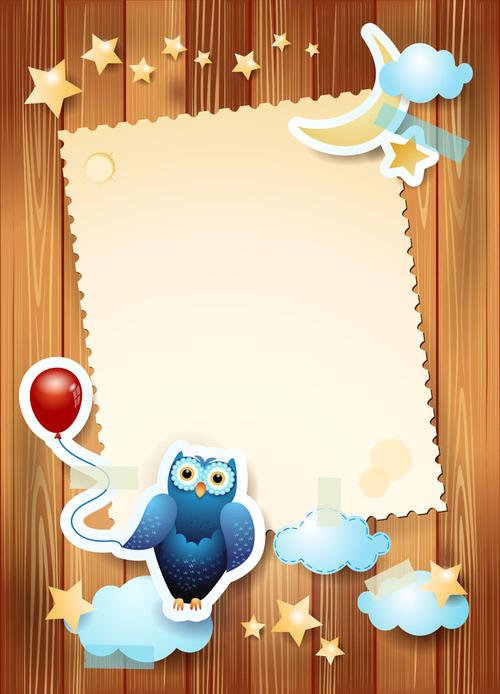 儿童卡通猫头鹰标签背景图片