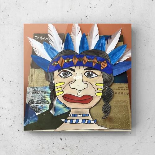 少儿创意美术-【印第安人】学生作品_创意美术_文化_绘画