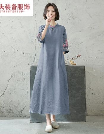 街头装备轻奢品牌夏秋款茶服女装民族风棉麻文艺宽松连衣裙复古亚麻