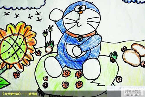节日简笔画 劳动节 > 五一劳动节绘画图片-机器猫也劳动 发布时间