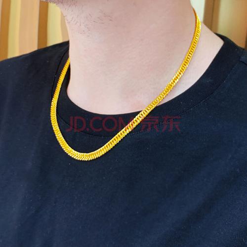 宝创黄金项链男999足金马鞭链金链子粗款扁素链霸气大气送礼现做款 链