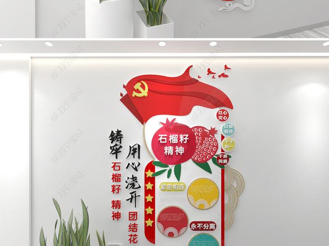 原创石榴籽精神民族团结竖版文化墙党建标语文化墙
