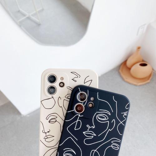 线条人脸图案适用苹果12mini手机壳iphone11promax防摔套xs魔方8p