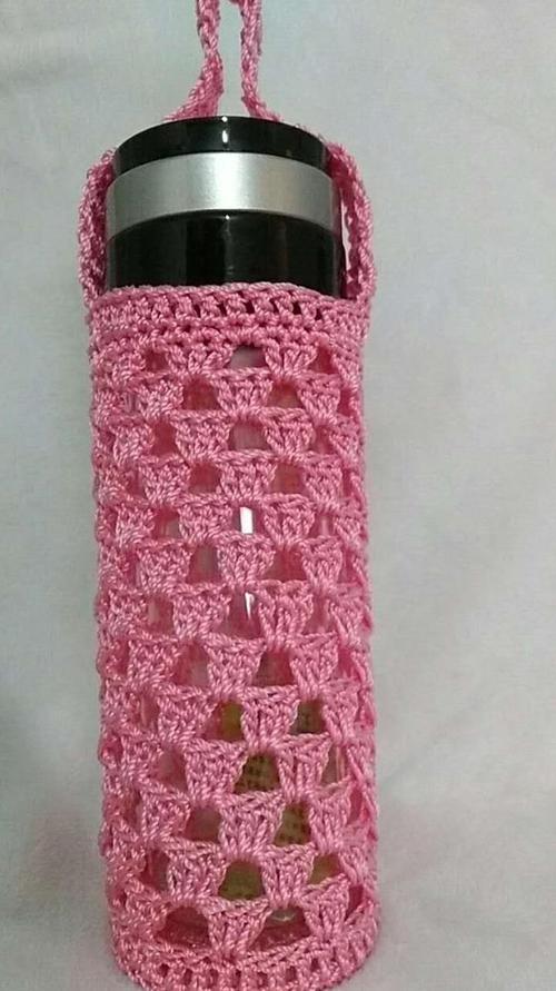 保温杯套斜挎可爱毛绒水杯套保护套通用大号毛线钩织纯手工编织