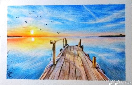 小幅彩铅风景画 辉柏嘉 oyg