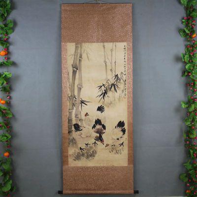 古代字画挂画仿古名人名画花鸟长卷中堂画文革画壁画装饰 竹鸡图