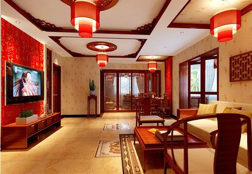 96平米房子中式石膏线吊顶装修效果图