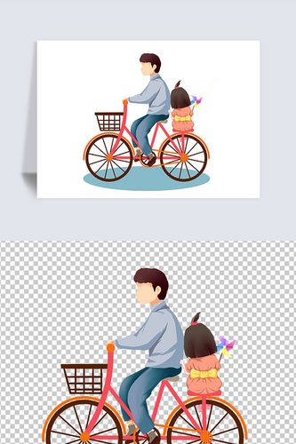 卡通手绘父女骑自行车人物插画父亲节