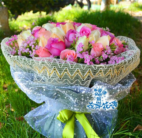 52朵混搭玫瑰花束 生日爱情同城鲜花速递玫瑰花 无锡花店