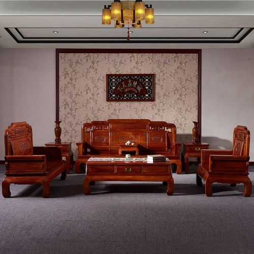 琪梦红木家具缅甸花梨木沙发明清仿古雕花123组合全实木大果紫檀沙发