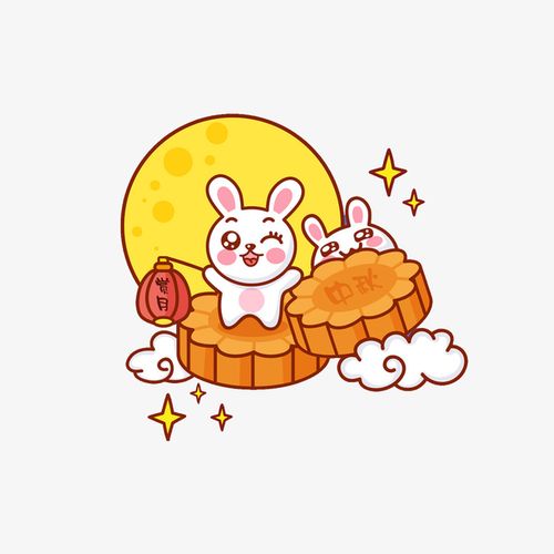 关键词 : 中秋节,插画设计,卡通,可爱,小兔子,月饼,月亮