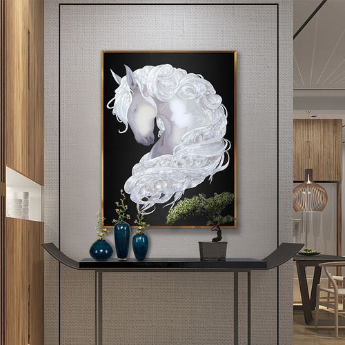 手工珐琅彩玄关客厅装饰画沙发背景走廊白马梦之恋轻奢艺术壁挂画