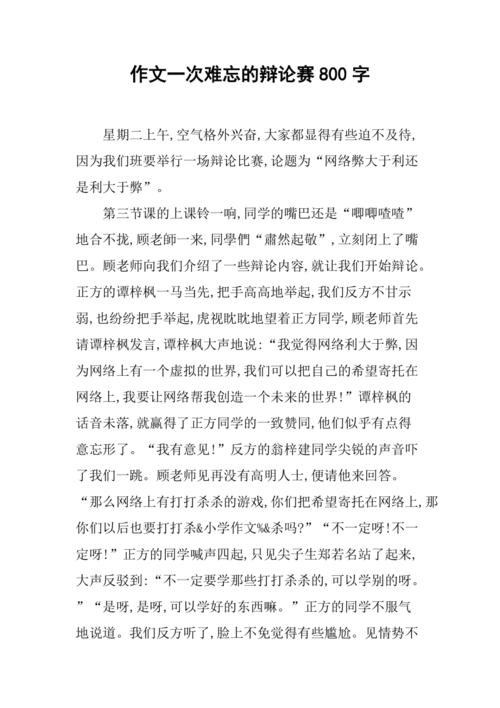 一次难忘的辩论赛800字作文