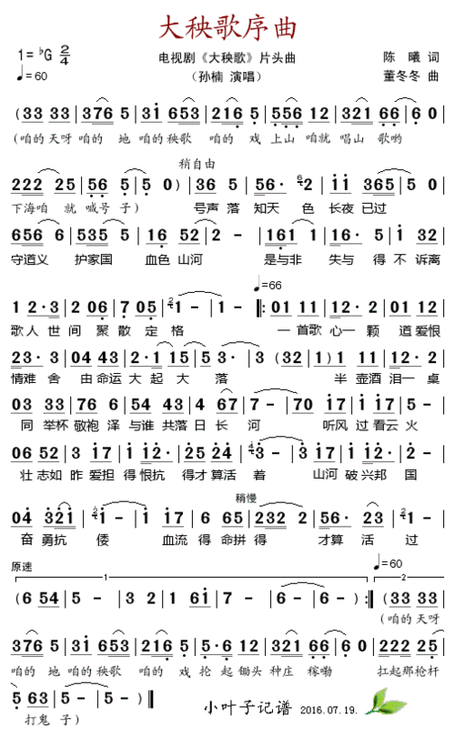 大秧歌序曲(电视剧《大秧歌》片头曲) 简谱