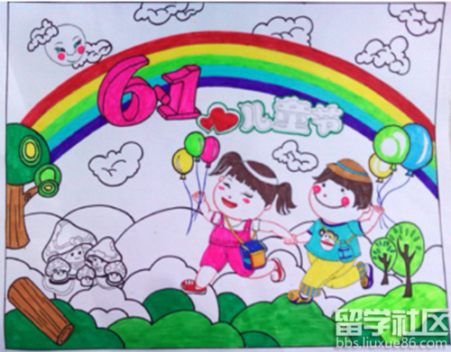 六一儿童节水粉画