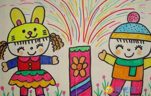 关于春节儿童画图片