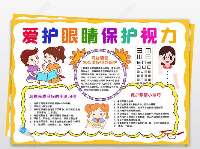 卡通抗击疫情保护视力爱护眼睛保护视力爱眼护眼预防近视手抄小报