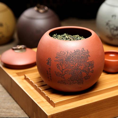 尊壶 紫砂茶叶罐大号宜兴密封醒茶罐普洱陶瓷茶罐龙旦