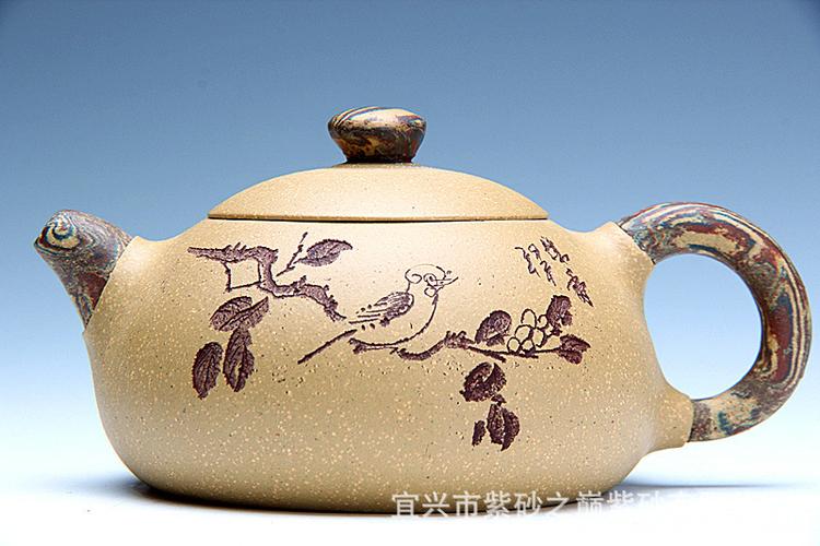 紫砂壶批发 宜兴正品原矿段泥 绞泥陶刻系列 扁西施 一件代发等