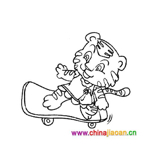玩滑板的小老虎简笔画