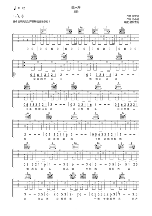 王韵《美人吟》吉他谱