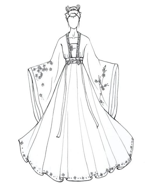 汉服手绘设计图铅笔稿