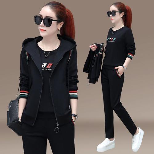 春秋季马甲三件套女2020新款韩版春季长袖卫衣大码休闲运动服套装女