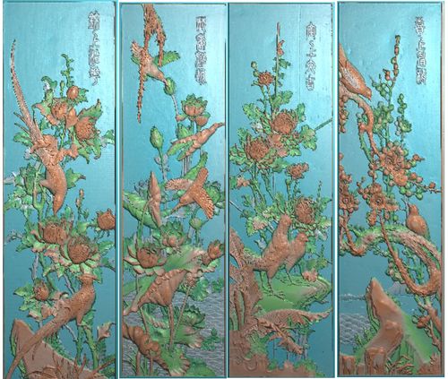 四季花鸟精雕图 浮雕图 灰度图 电脑雕刻图 jdp 春夏秋冬扫描图