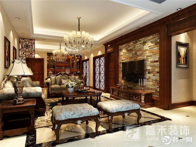 嘉禾装饰香山福久源140平三室美式风格装修效果图电视背景墙
