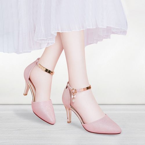 包头一字带粗跟细跟女士高跟鞋时尚2021夏季新款女鞋