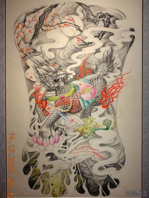 纹身图案大全:经典霸气超酷的满背麒麟纹身图案大全(精品)