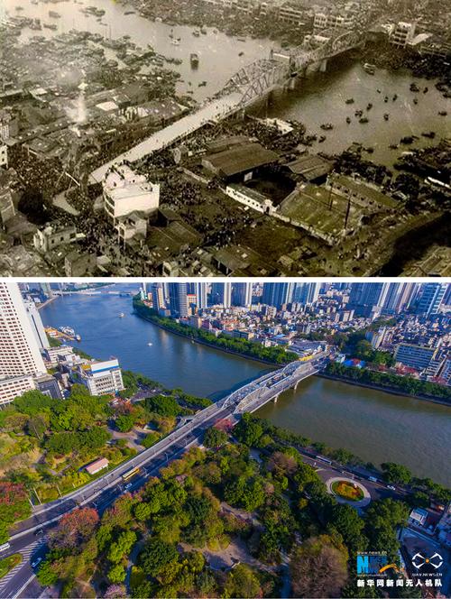 对比航拍老照片 记录广州城市交通变迁