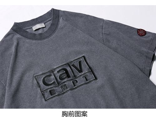 正确版cavempt短袖t恤男女bf潮牌oversize复古19ss水洗棉刺绣上衣