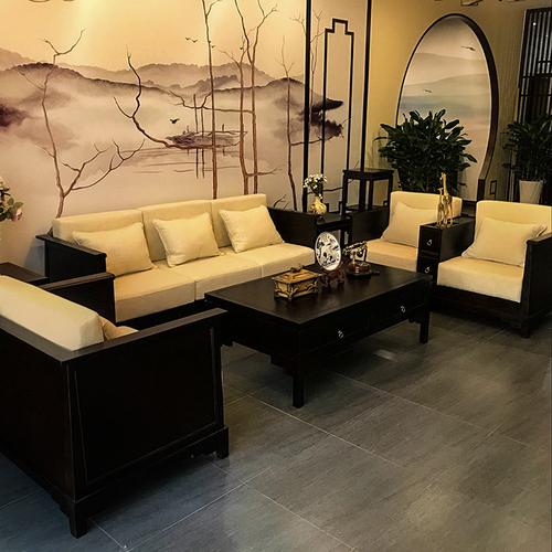 新中式沙发客厅单双三人实木沙发组合现代简约中式禅意家具