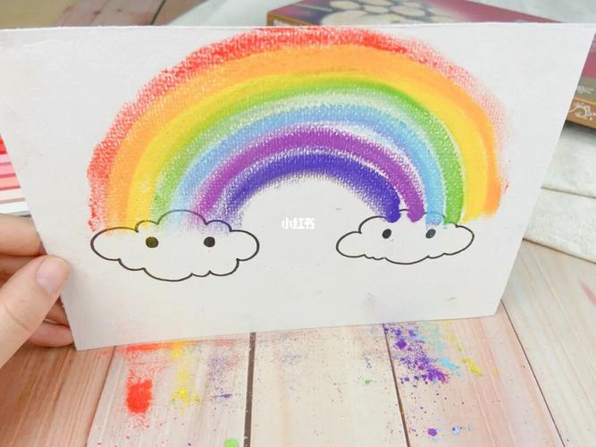 色粉画 #粉彩 软式粉彩 1,一张简单的创意色粉画 2,彩虹小云云_色粉画