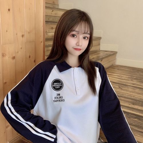 2021新款女生,2021最新款女生头像 polo衫春秋长袖女生大t恤女2021新款潮下衣失踪学生韩版宽松薄款