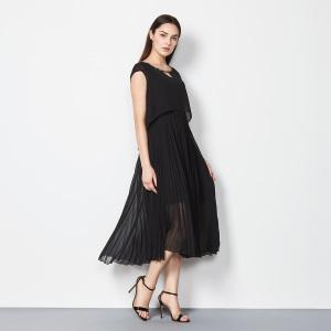玫而美女装meiermei品牌专柜时尚黑色无袖连身裙中长款连衣裙