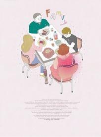 插画—吃饭的一家四口psd素材